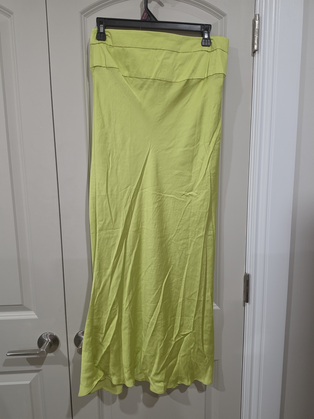 Free People Neon Lime Satin Midi Skirt In Jackfruit Size 12 NWT - Picture 7 of 7